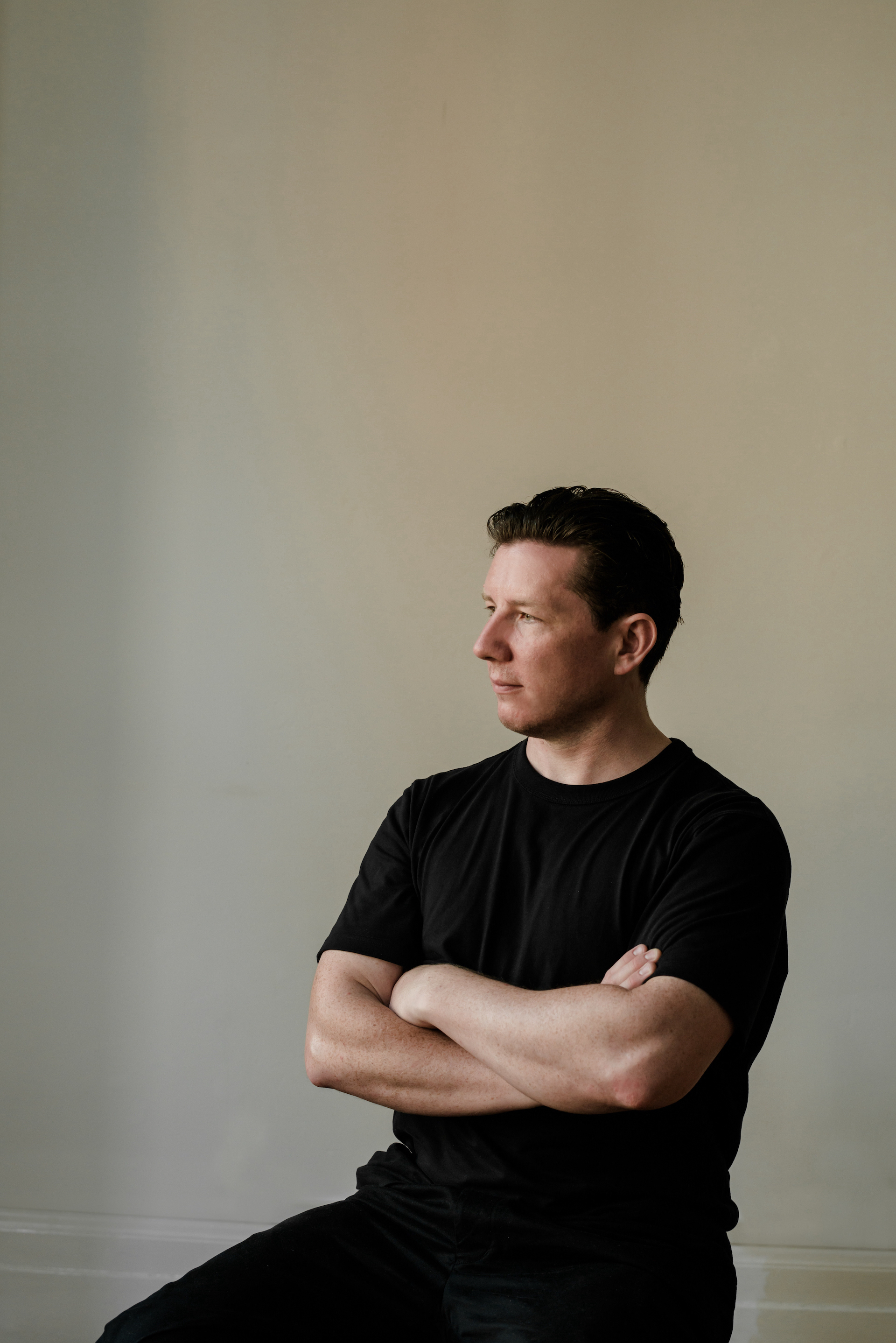 A portrait of David Horan in his studio, ahead the 'Paper' collection for Béton Brut