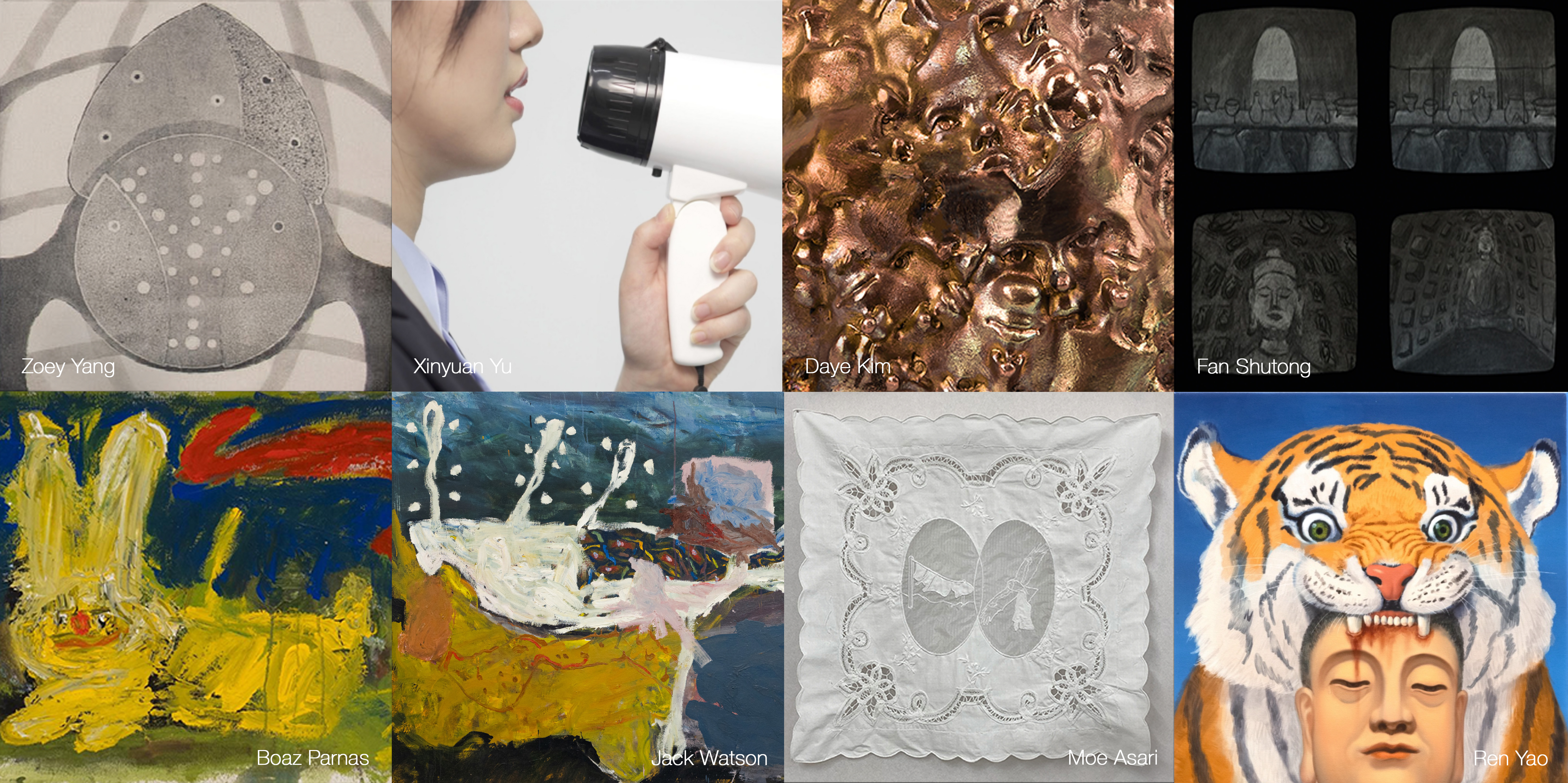 8 square grids of 8 artists' work