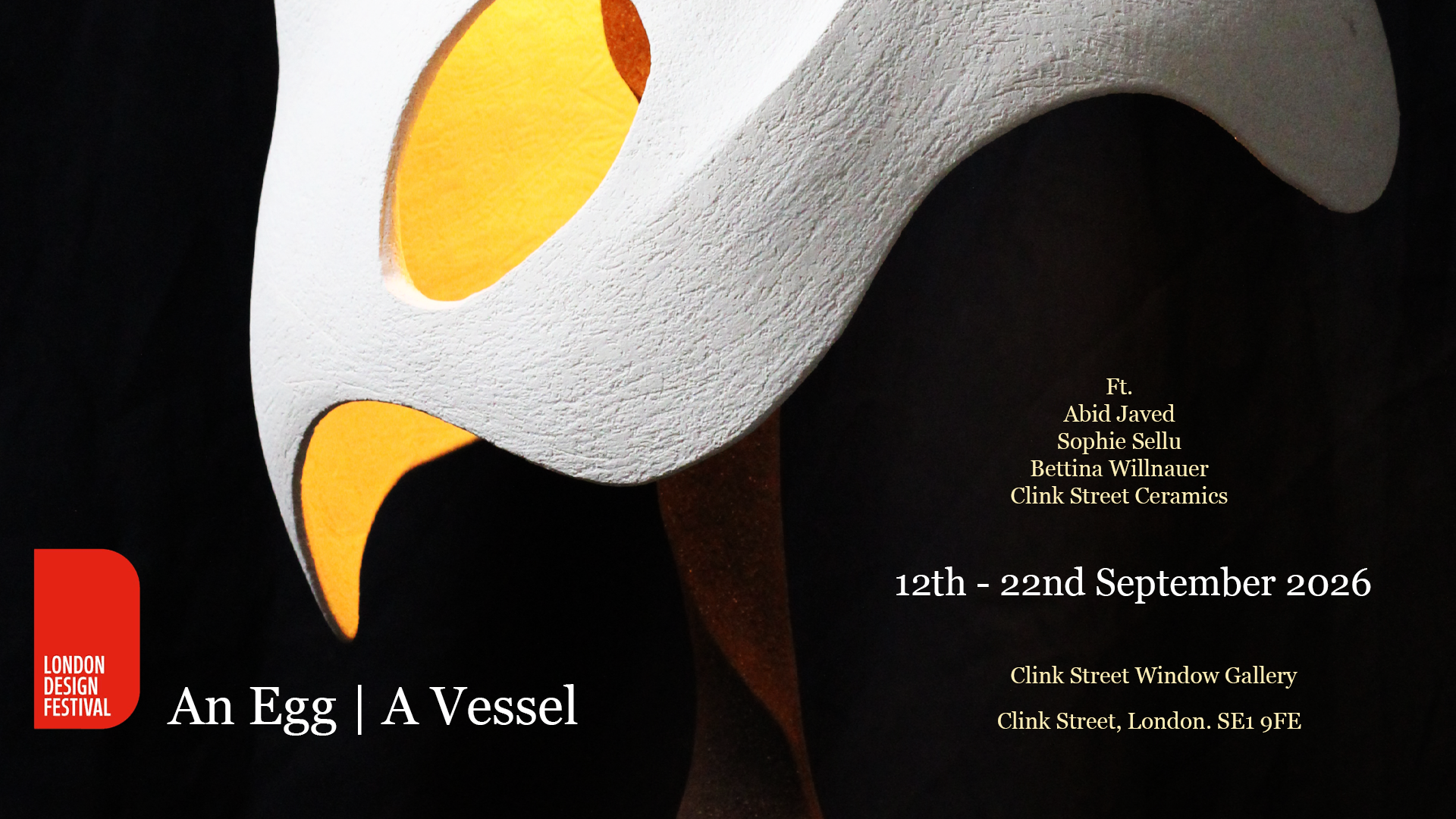 A ceramic lamp with details for the LDF presentation, featuring four designers. 