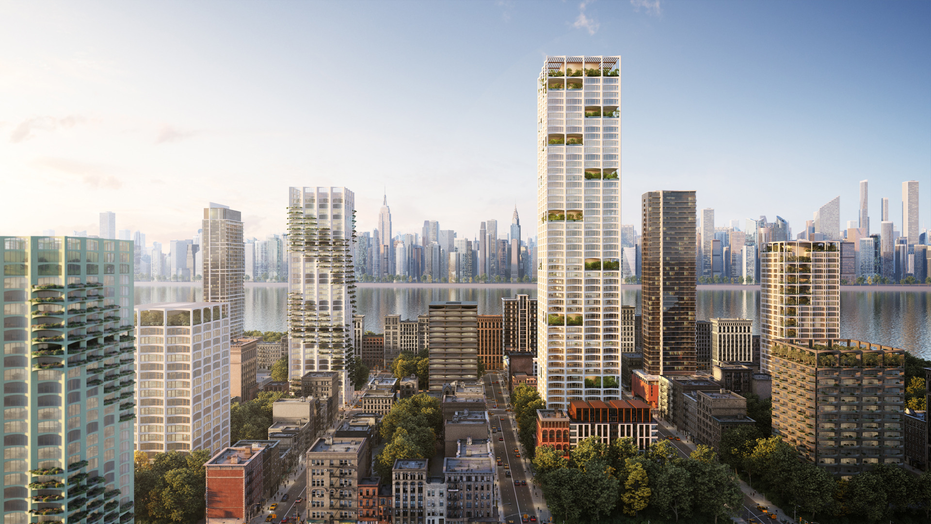 Rendering of Urban Sequoia concept, designed to absorb carbon in urban environments 