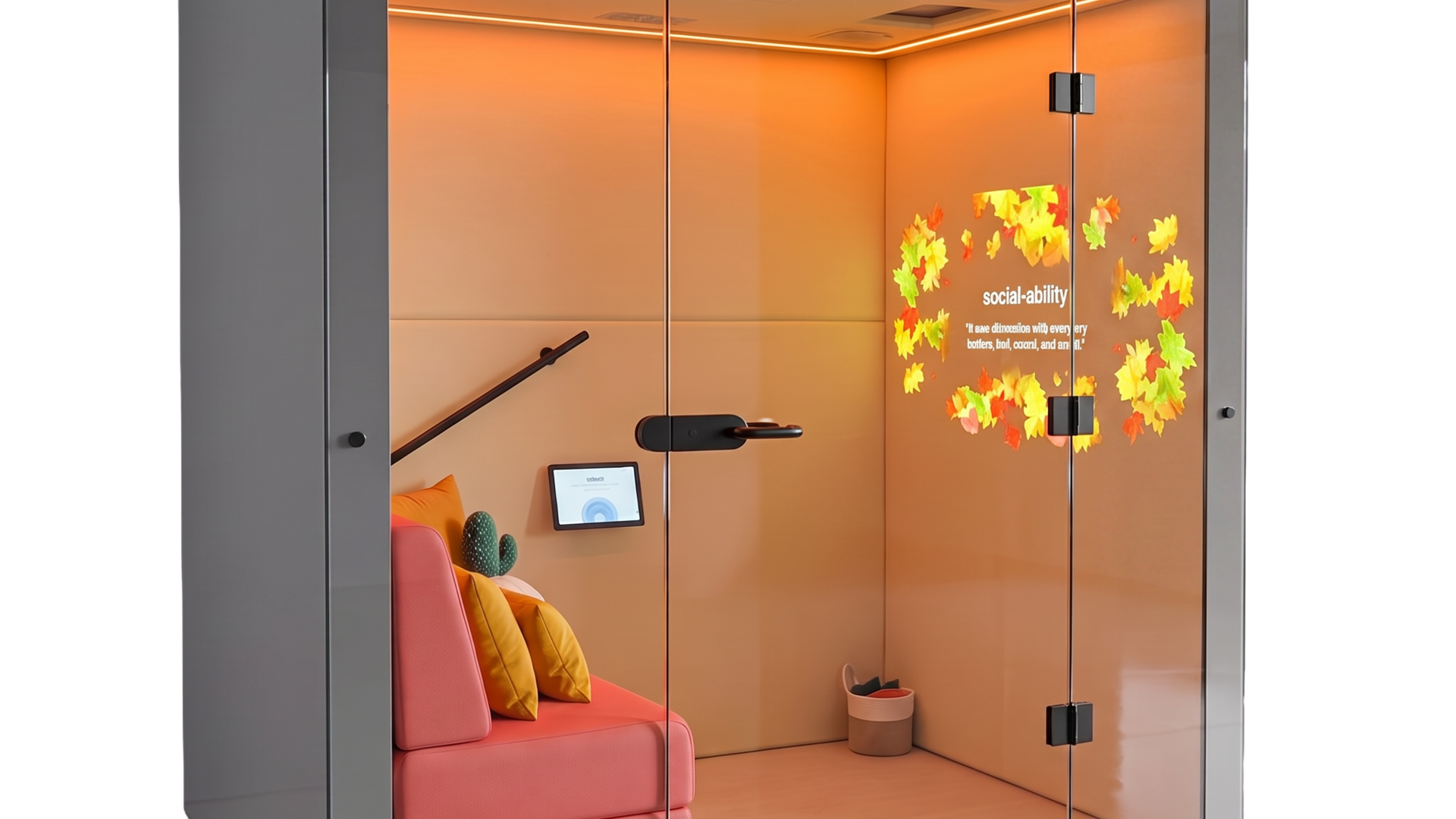 A stand-alone pod with sensory interactive projection technology on the interior