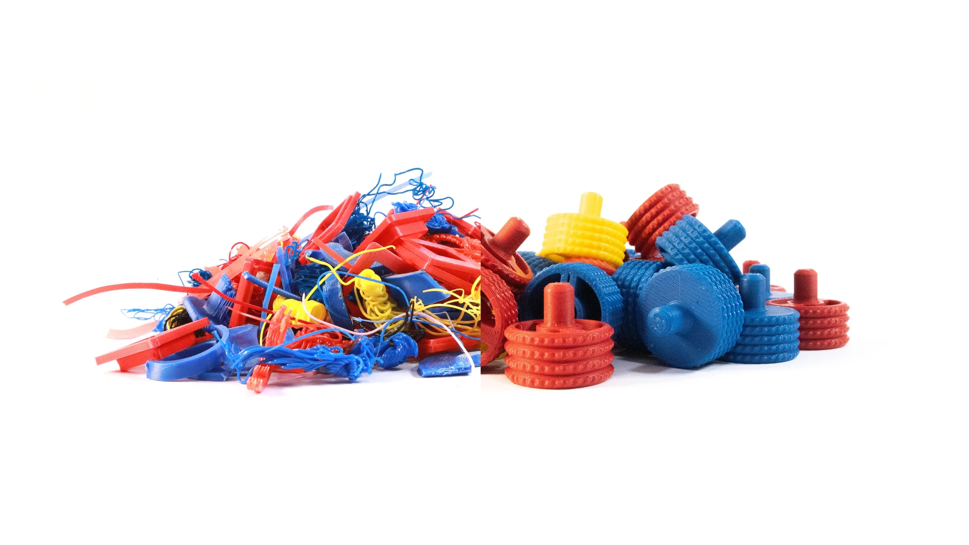 Pile of SnapKit connectors with waste plastic next to them