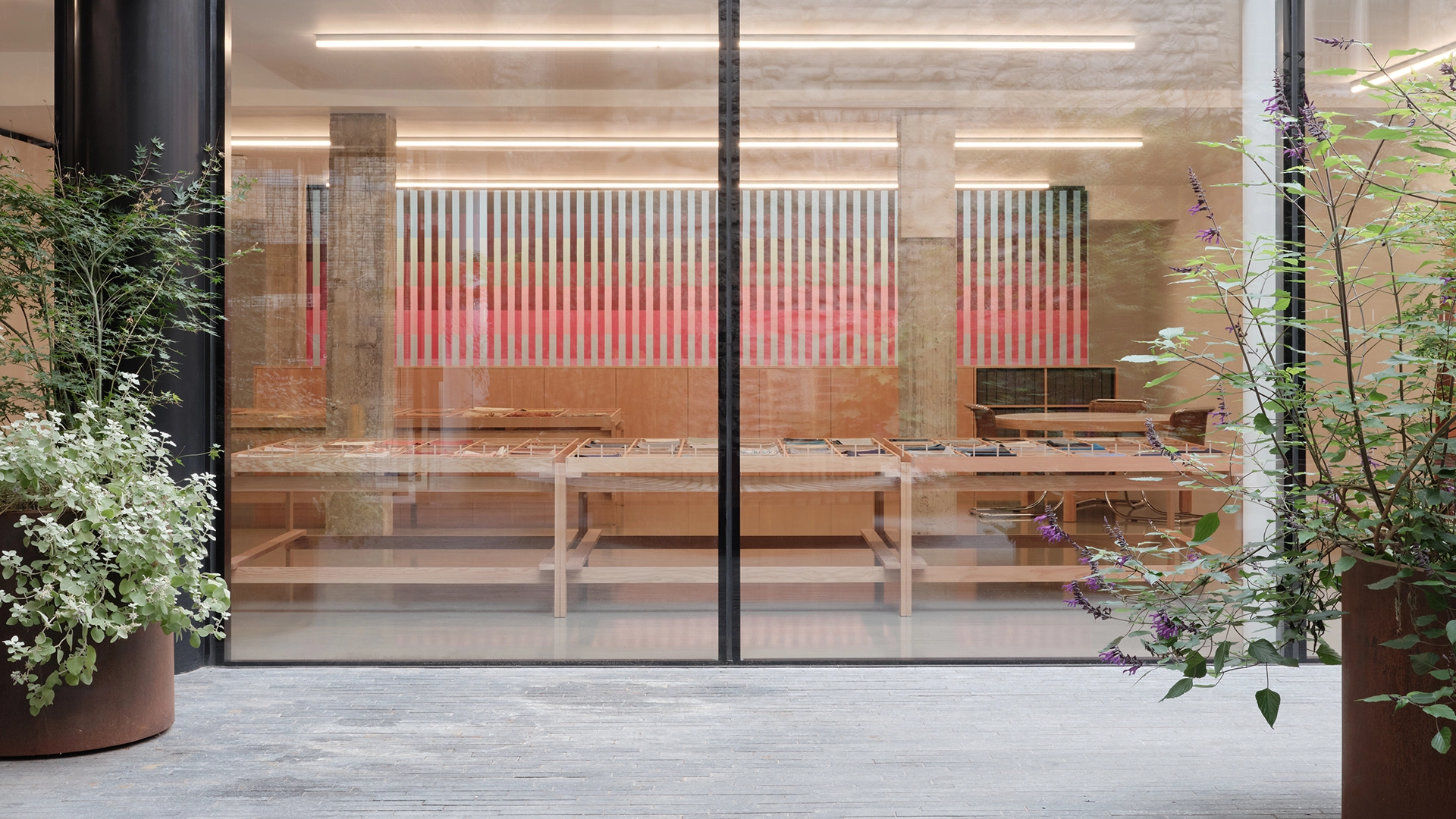 Maharam showroom view from building's courtyard.