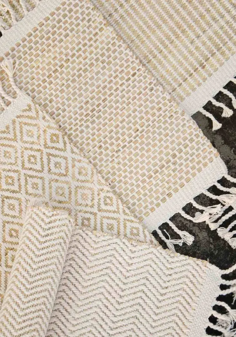 Upcycled rice straw and organic cotton, woven on a pit loom, create sleek, biodegradable textiles that add a natural touch. 