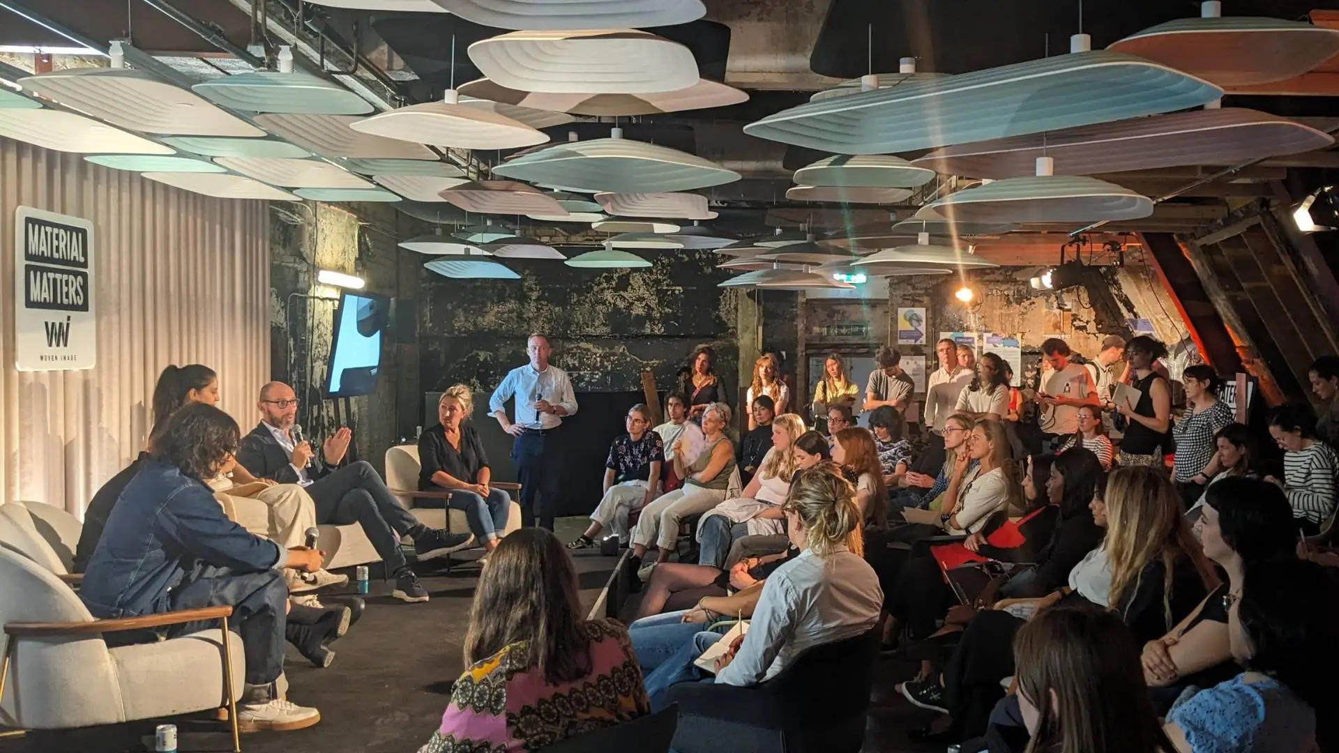Talks space at Material Matters trade fair in 2024 at Bargehouse, Oxo Tower Wharf