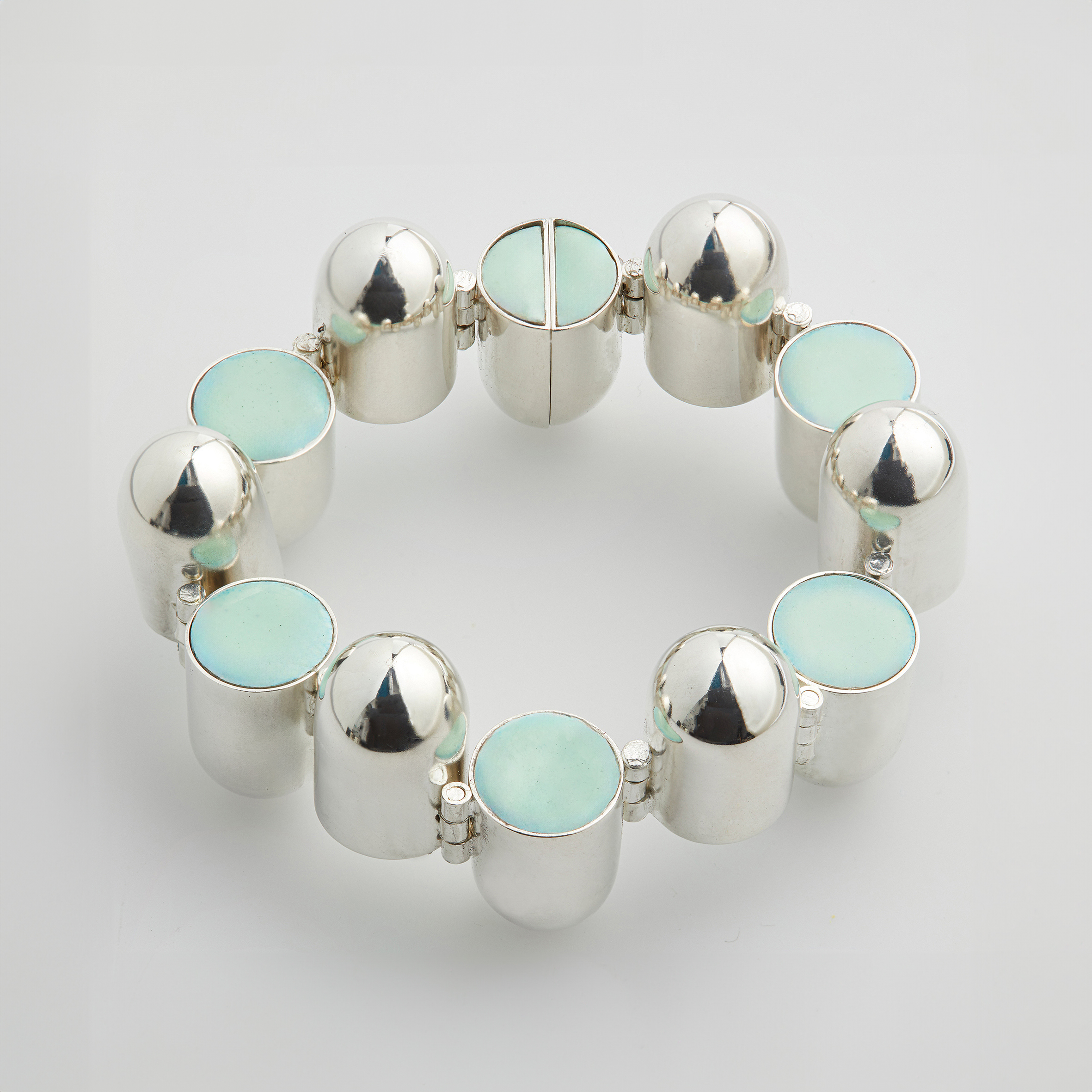 Image of a blue and silver bracelet.